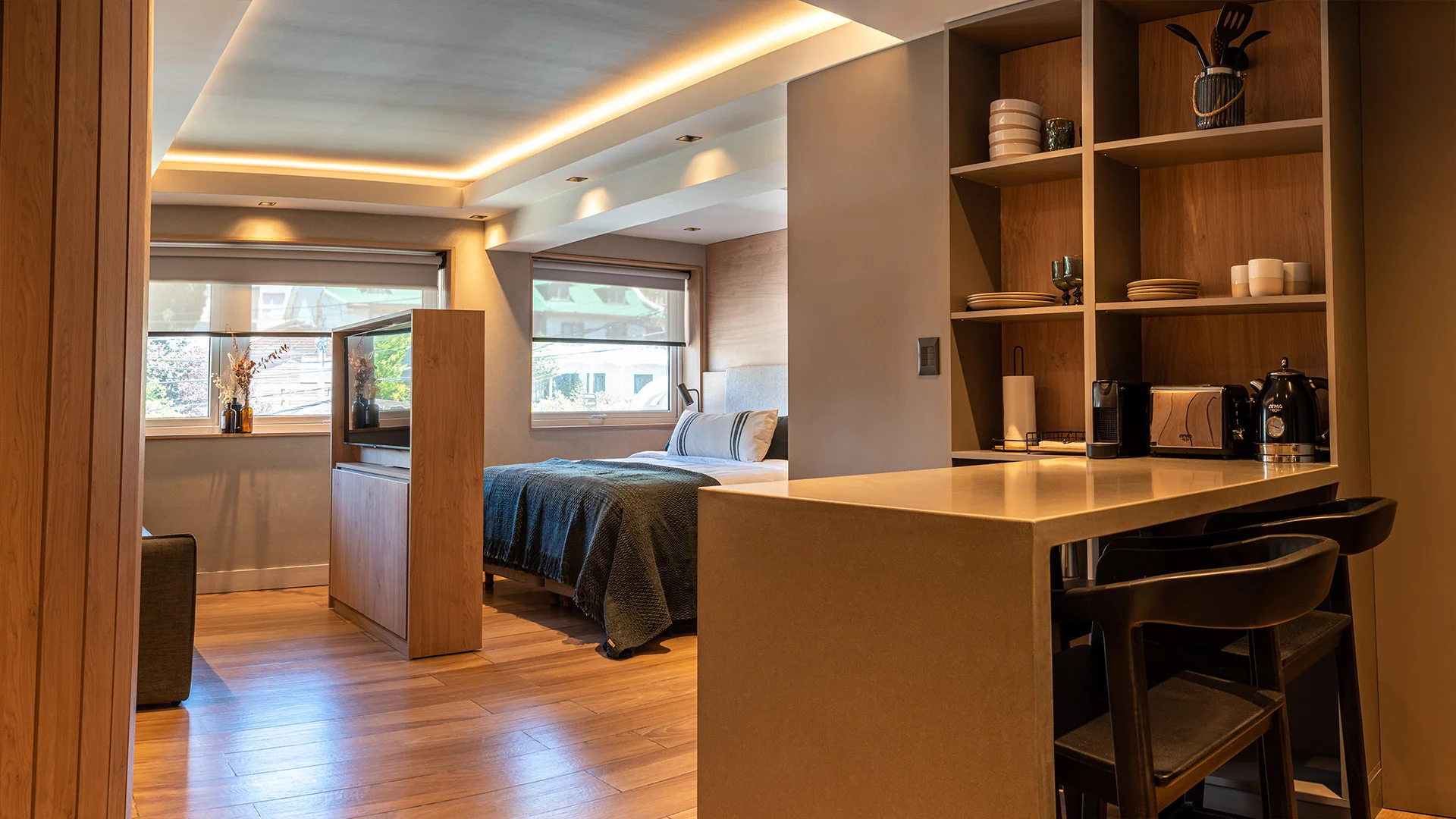 Fotografía general del monoambiente departamento Lake 4F